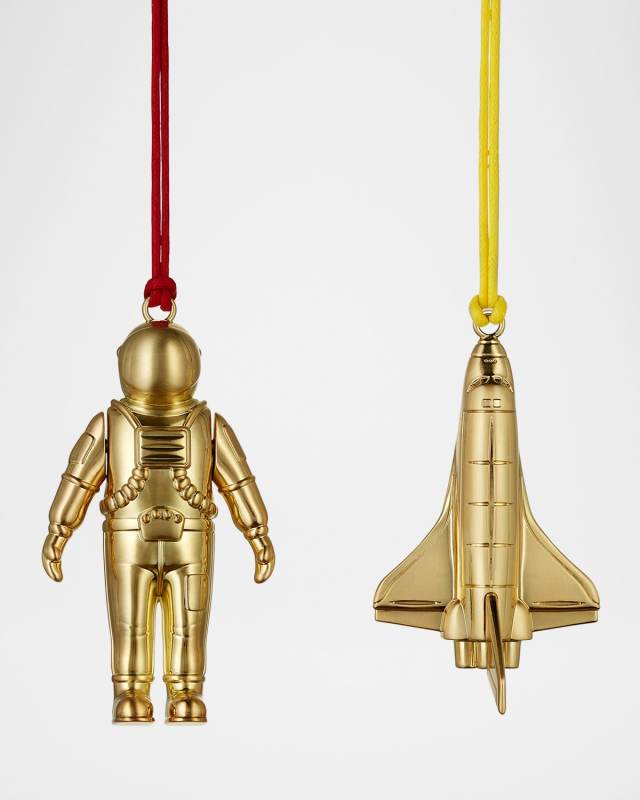 Christmas Spaceman & Rocket Golden Ornaments, Set of 2